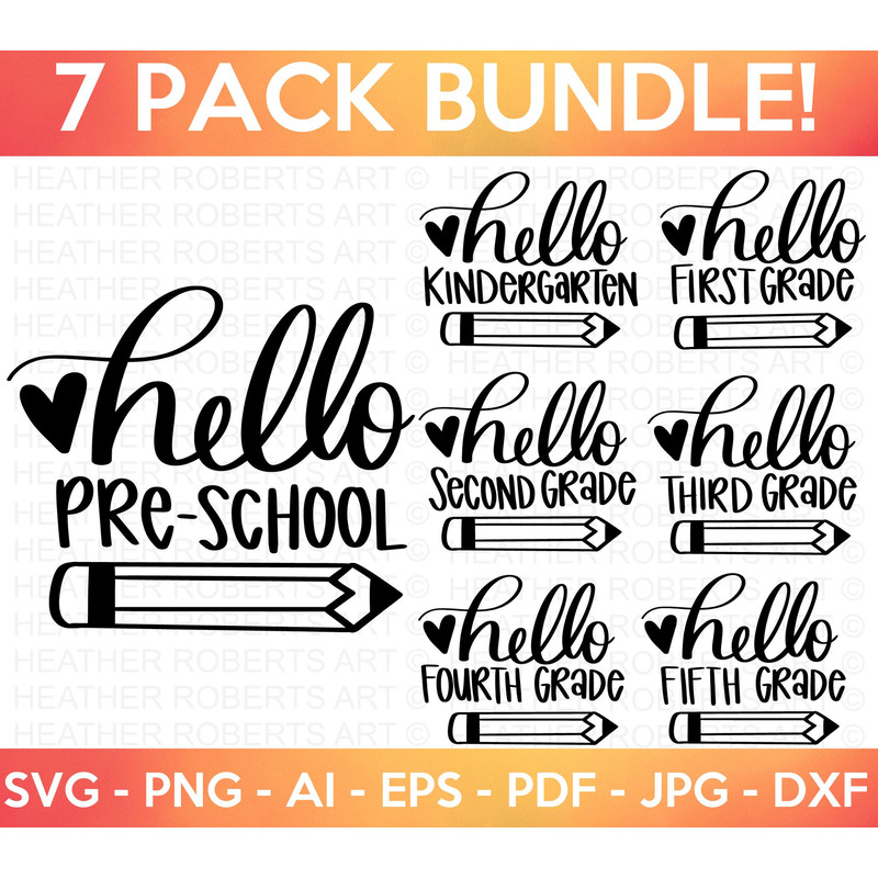 Hello School SVG Bundle, Back to School SVG, Teacher svg, School, School Shirt for Kids svg, Kids Shirt svg, hand-lettered, Cut File Cricut - 1.jpg