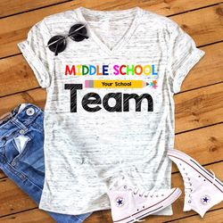 middle school team back to school first grade teacher novelty graphic unisex v neck graphic tee t-shirt