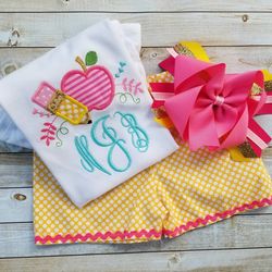 school outfit for girls, kindergarten shirt, boutique clothing, monogram shirt, first day of school outfit, custom, back