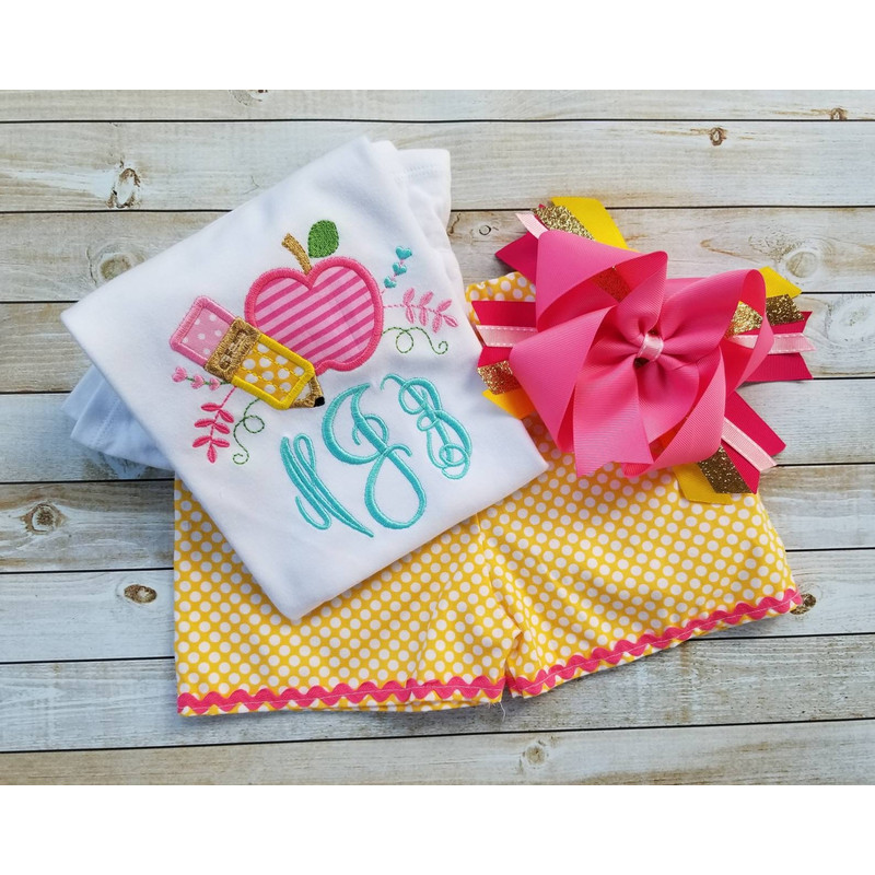 School outfit for girls, kindergarten shirt, boutique clothing, monogram shirt, first day of school outfit, custom, back to school girls - 1.jpg