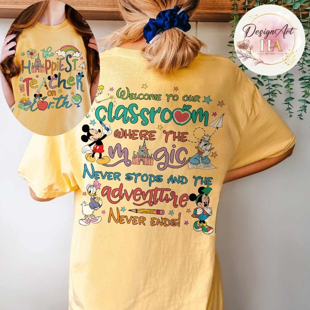 Two-sided Mickey and Friends Disney Happiest Teacher on Earth Shirt, Disney Teacher Back To School, Disney Castle Shirt, Gift for Teacher - 2.jpg