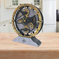desk clock 10 inches with real moving gear convertible into wall clock (hybrid) wood and stone