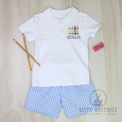 boys back to school crayon monogrammed polo or set