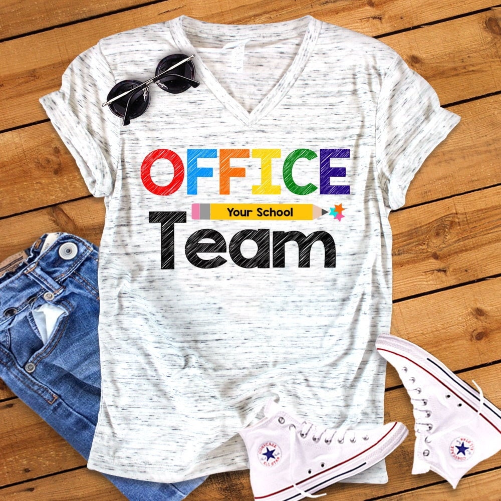 Office Team Back To School Secretary Teacher Novelty Graphic Unisex V Neck Graphic Tee T-Shirt - 1.jpg