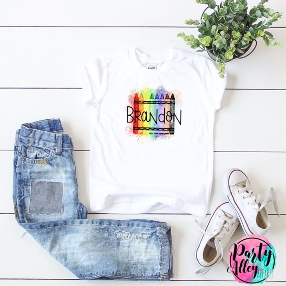 Personalized crayon shirt Back to school shirt Crayons shirt Custom name shirt First day of school School name shirt School 2020 - 1.jpg