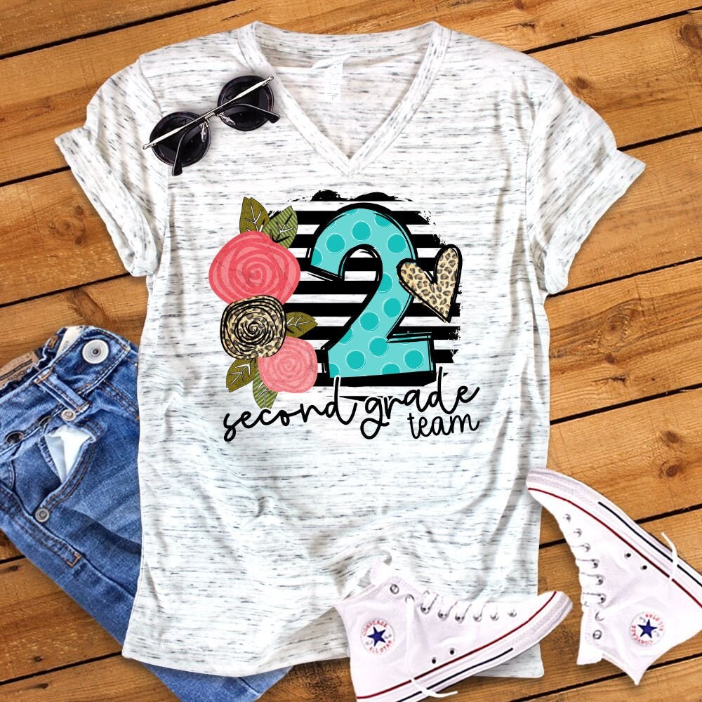 2nd Grade Team Back To School Second Grade Teacher Novelty Graphic Unisex V Neck Graphic Tee T-Shirt - 1.jpg