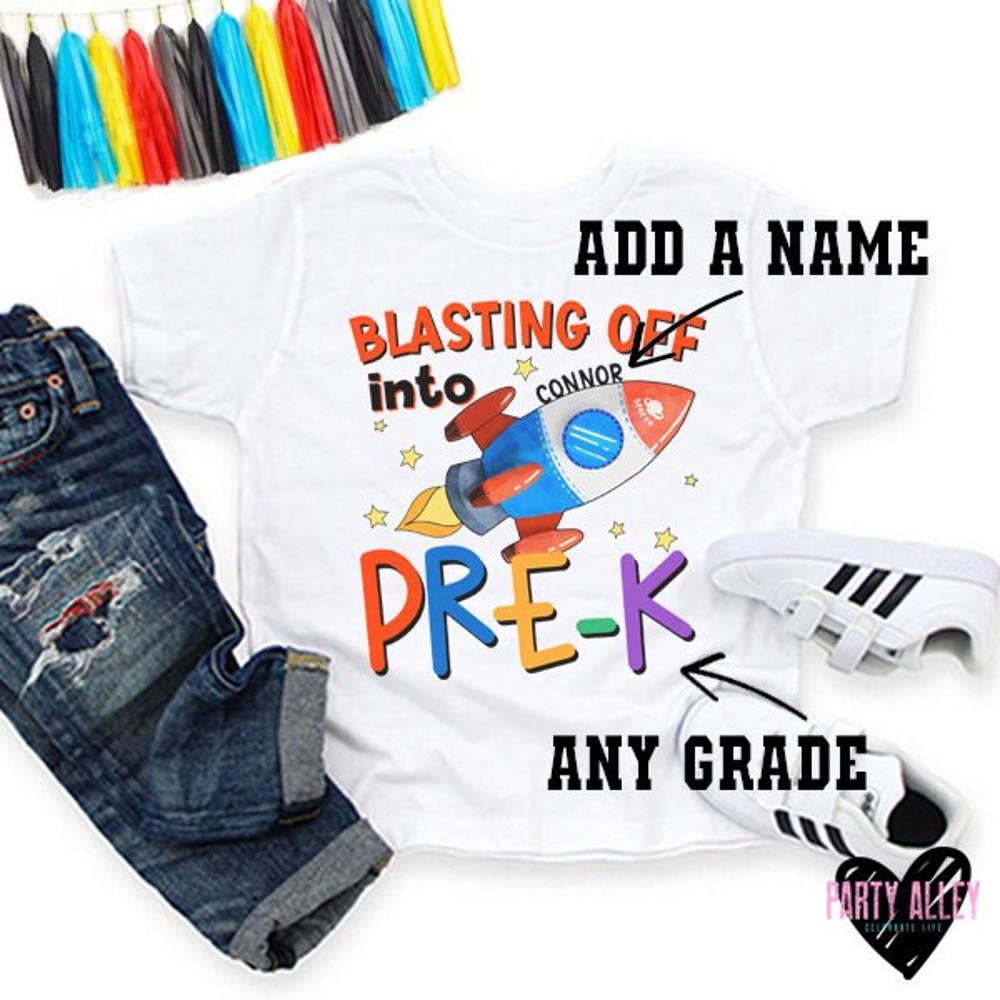 Blasting off into First Grade shirt 1st grade tee School rocket shirt Personalized back to school Back to school t-shirt First day - 2.jpg