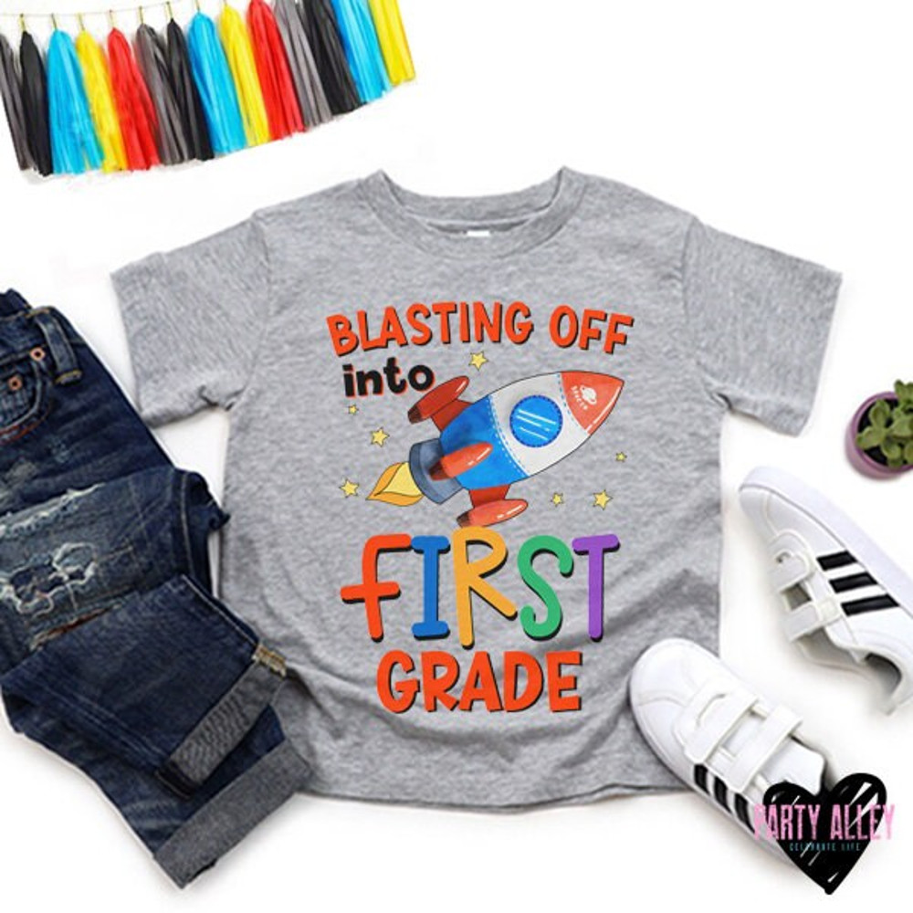 Blasting off into First Grade shirt 1st grade tee School rocket shirt Personalized back to school Back to school t-shirt First day - 3.jpg