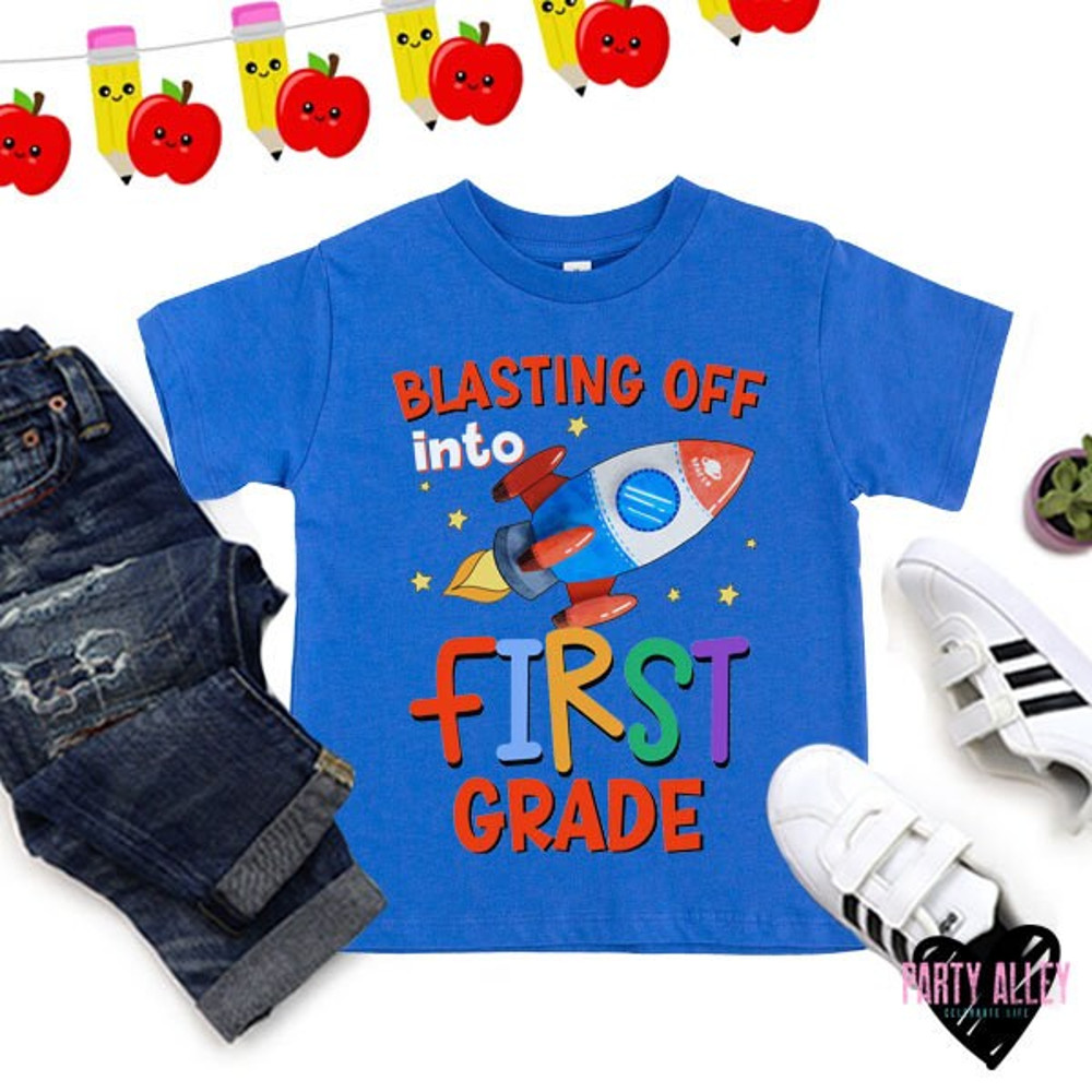 Blasting off into First Grade shirt 1st grade tee School rocket shirt Personalized back to school Back to school t-shirt First day - 4.jpg