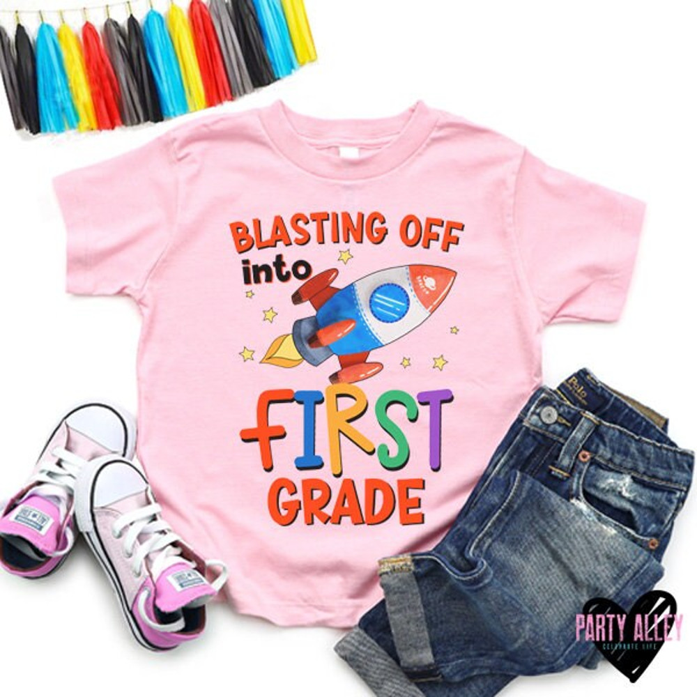 Blasting off into First Grade shirt 1st grade tee School rocket shirt Personalized back to school Back to school t-shirt First day - 5.jpg