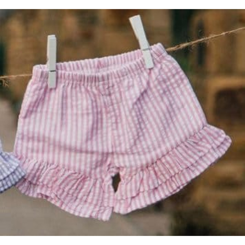 Embroidered Back to School Set, Applique Pencil Shirt, Personalized First Day of School Outfit, Pink Seersucker Ruffle Set - 3.jpg