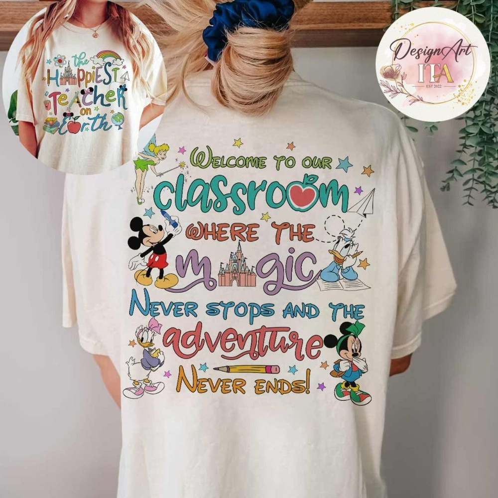 Two-sided Mickey and Friends Disney Happiest Teacher on Earth Shirt, Disney Teacher Back To School, Disney Castle Shirt, Gift for Teacher - 1.jpg