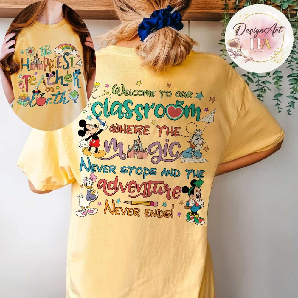 Two-sided Mickey and Friends Disney Happiest Teacher on Earth Shirt, Disney Teacher Back To School, Disney Castle Shirt, Gift for Teacher - 2.jpg