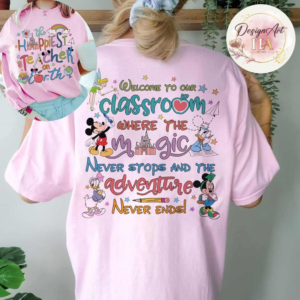 Two-sided Mickey and Friends Disney Happiest Teacher on Earth Shirt, Disney Teacher Back To School, Disney Castle Shirt, Gift for Teacher - 4.jpg