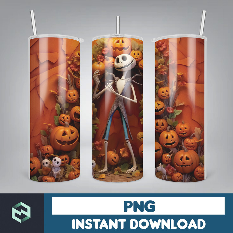 Jack skelington - 3D Halloween Movie Tumbler Sublimation Design, Horror Skeleton Character 20 oz Tumbler Design Template PNG, Instant Download (1).jpg