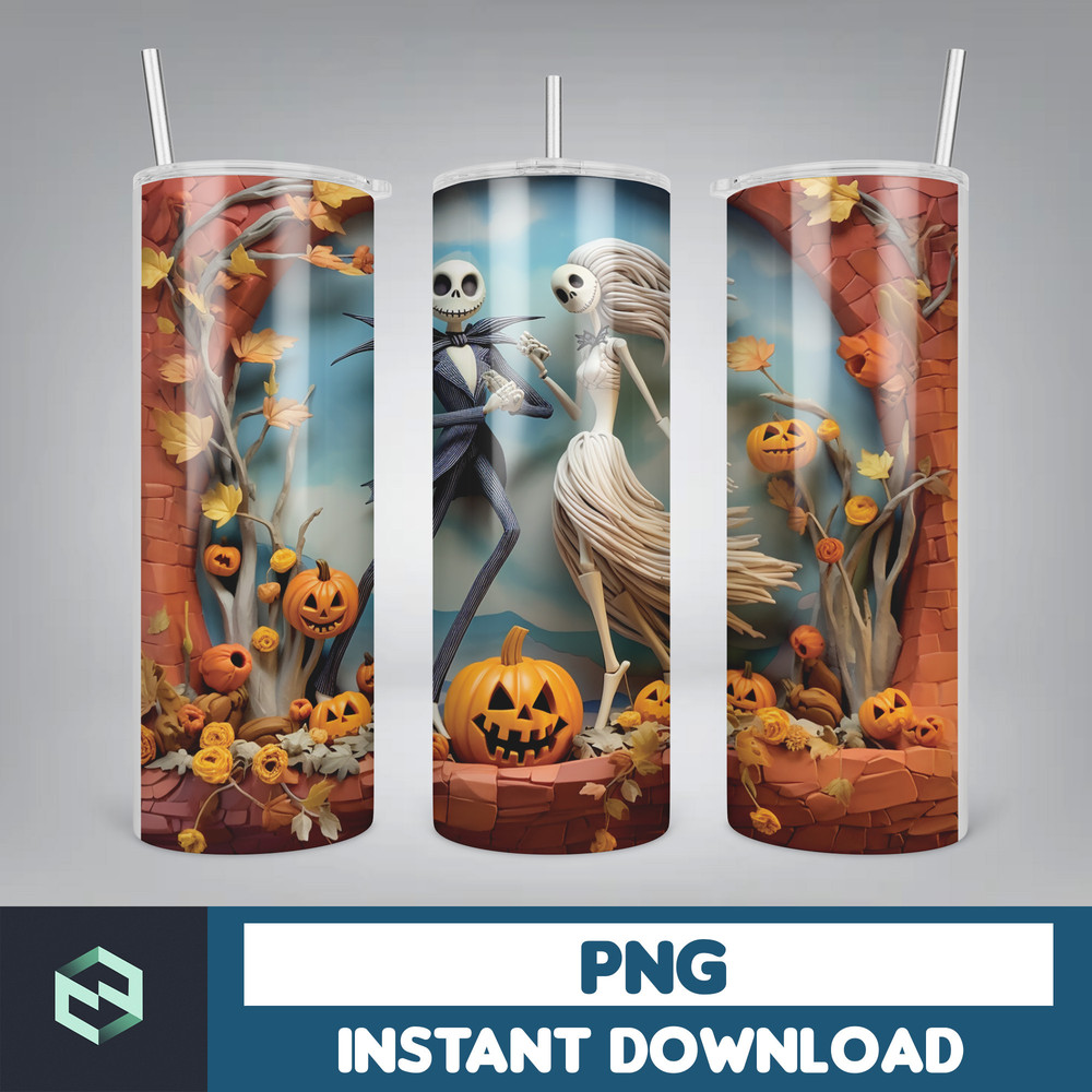 Jack skelington - 3D Halloween Movie Tumbler Sublimation Design, Horror Skeleton Character 20 oz Tumbler Design Template PNG, Instant Download (2).jpg