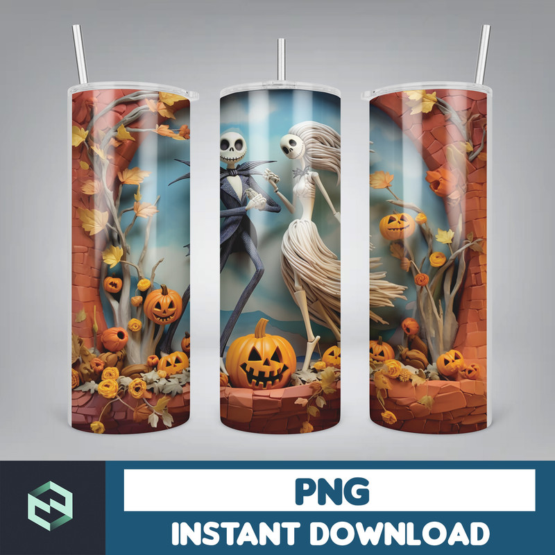 Jack skelington - 3D Halloween Movie Tumbler Sublimation Design, Horror Skeleton Character 20 oz Tumbler Design Template PNG, Instant Download (2).jpg