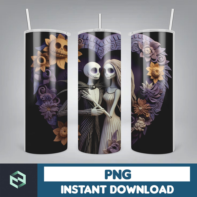 Jack skelington - 3D Halloween Movie Tumbler Sublimation Design, Horror Skeleton Character 20 oz Tumbler Design Template PNG, Instant Download (3).jpg