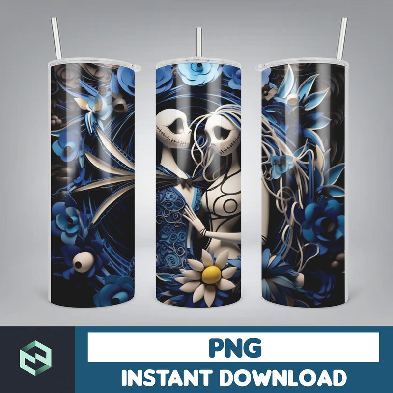 Jack skelington - 3D Halloween Movie Tumbler Sublimation Design, Horror Skeleton Character 20 oz Tumbler Design Template PNG, Instant Download (4).jpg