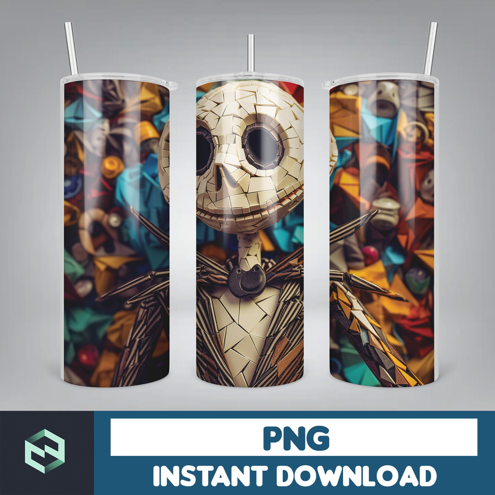 Jack skelington - 3D Halloween Movie Tumbler Sublimation Design, Horror Skeleton Character 20 oz Tumbler Design Template PNG, Instant Download (5).jpg