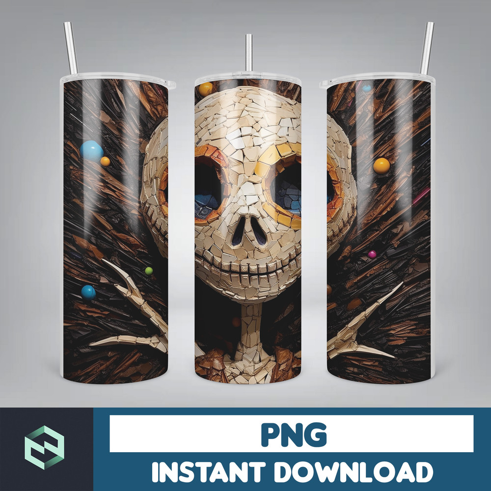 Jack skelington - 3D Halloween Movie Tumbler Sublimation Design, Horror Skeleton Character 20 oz Tumbler Design Template PNG, Instant Download (6).jpg