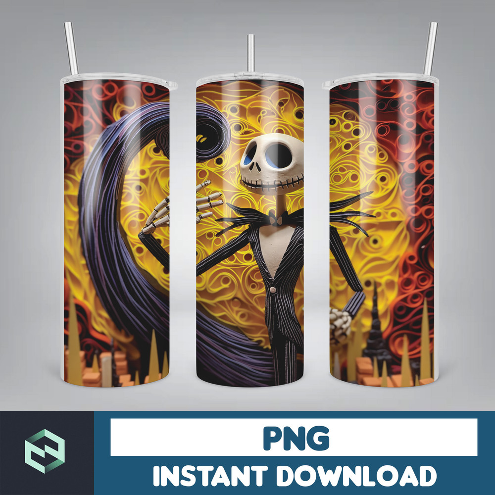 Jack skelington - 3D Halloween Movie Tumbler Sublimation Design, Horror Skeleton Character 20 oz Tumbler Design Template PNG, Instant Download (7).jpg