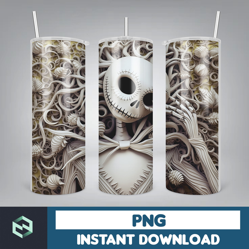Jack skelington - 3D Halloween Movie Tumbler Sublimation Design, Horror Skeleton Character 20 oz Tumbler Design Template PNG, Instant Download (8).jpg