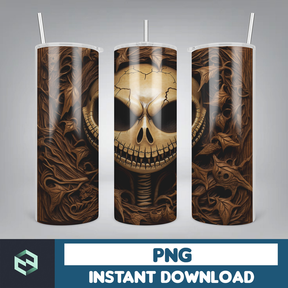 Jack skelington - 3D Halloween Movie Tumbler Sublimation Design, Horror Skeleton Character 20 oz Tumbler Design Template PNG, Instant Download (10).jpg