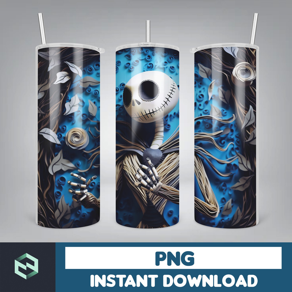 Jack skelington - 3D Halloween Movie Tumbler Sublimation Design, Horror Skeleton Character 20 oz Tumbler Design Template PNG, Instant Download (14).jpg