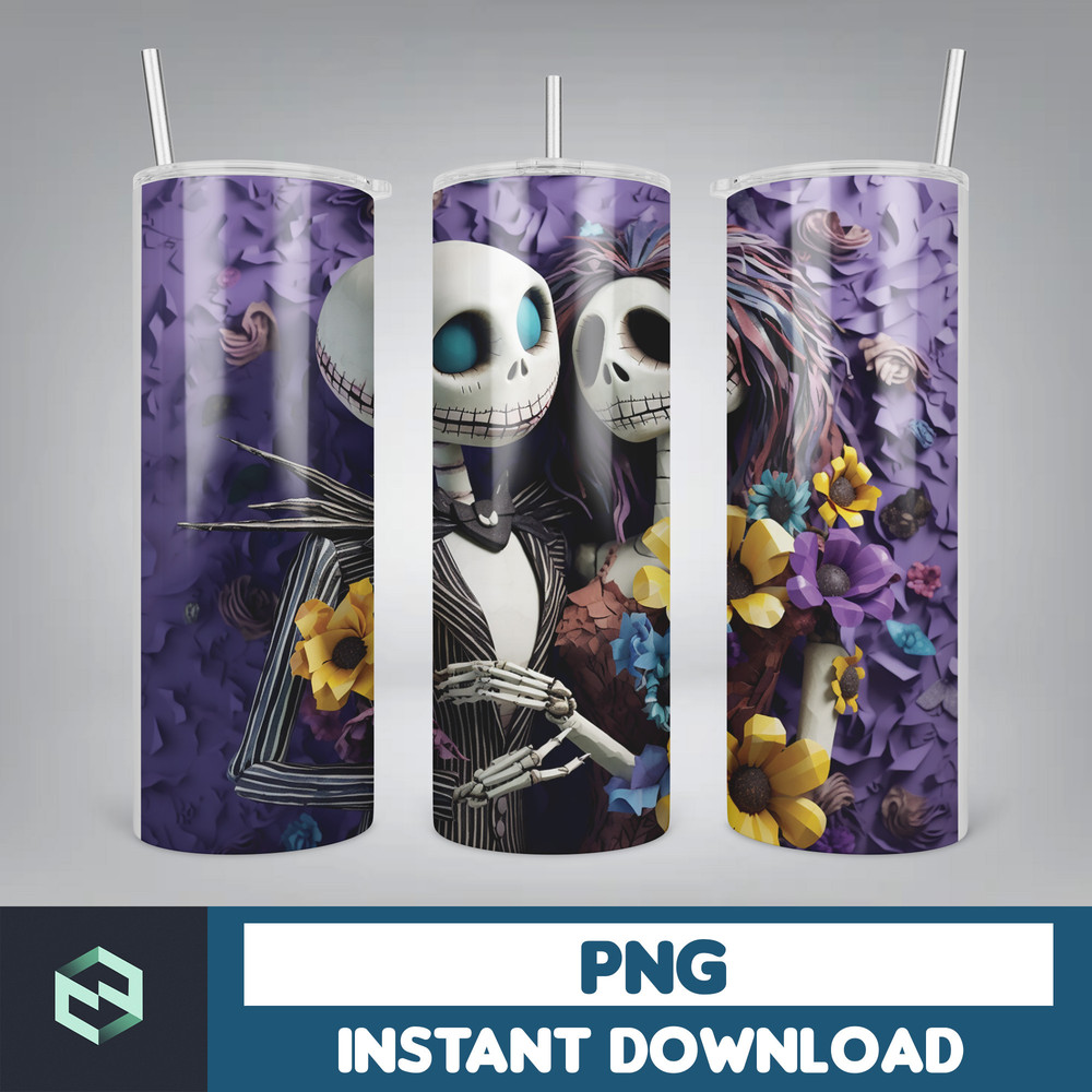 Jack skelington - 3D Halloween Movie Tumbler Sublimation Design, Horror Skeleton Character 20 oz Tumbler Design Template PNG, Instant Download (15).jpg