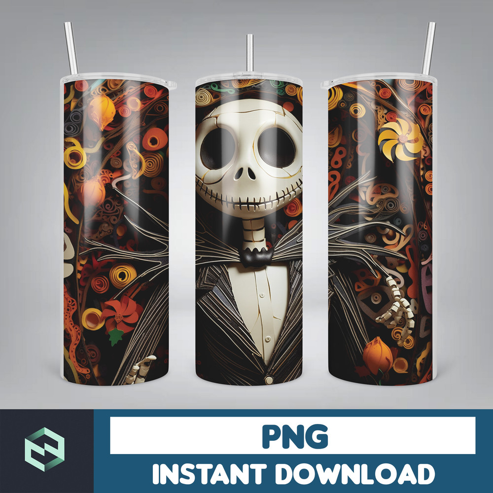 Jack skelington - 3D Halloween Movie Tumbler Sublimation Design, Horror Skeleton Character 20 oz Tumbler Design Template PNG, Instant Download (22).jpg