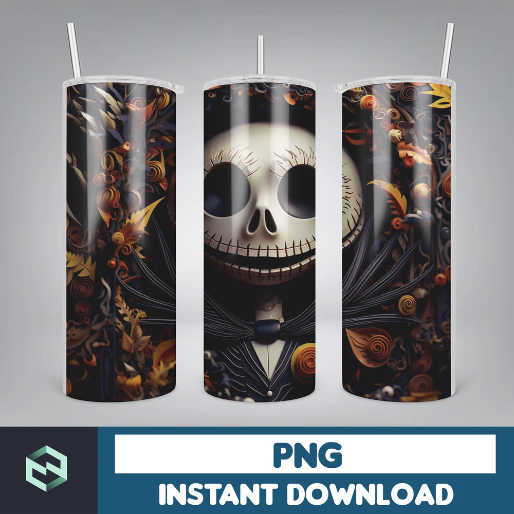 Jack skelington - 3D Halloween Movie Tumbler Sublimation Design, Horror Skeleton Character 20 oz Tumbler Design Template PNG, Instant Download (23).jpg