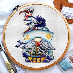 Sea gnome cross stitch, Small cross stitch, Summer cross stitch, Baby cross stitch, Funny cross stitch, Digital PDF