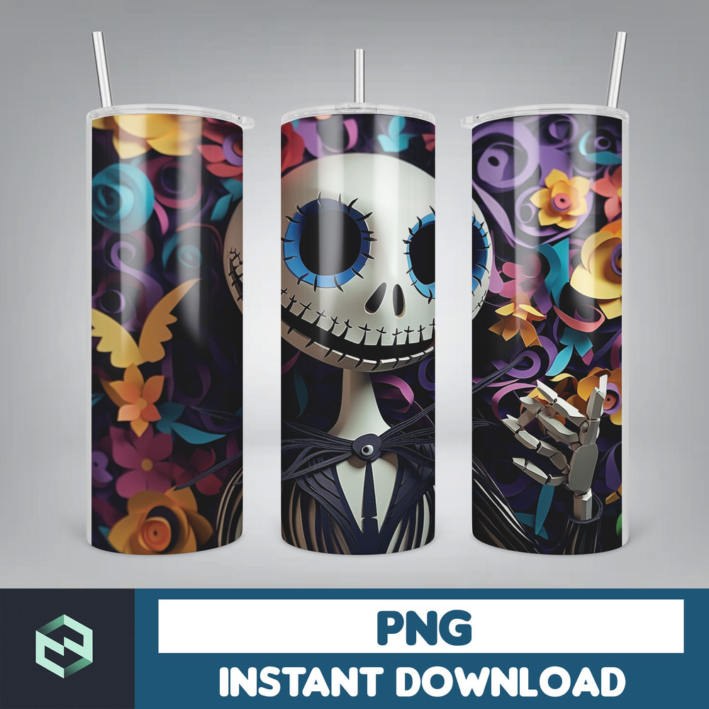 Jack skelington - 3D Halloween Movie Tumbler Sublimation Design, Horror Skeleton Character 20 oz Tumbler Design Template PNG, Instant Download (25).jpg