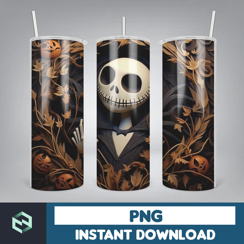 Jack skelington - 3D Halloween Movie Tumbler Sublimation Design, Horror Skeleton Character 20 oz Tumbler Design Template PNG, Instant Download (30).jpg