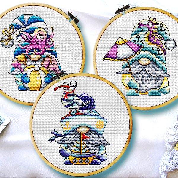 Sea gnome cross stitch pattern, Small cross stitch, Summer cross stitch, Baby cross stitch, Funny cross stitch, Digital download PDF_.jpg
