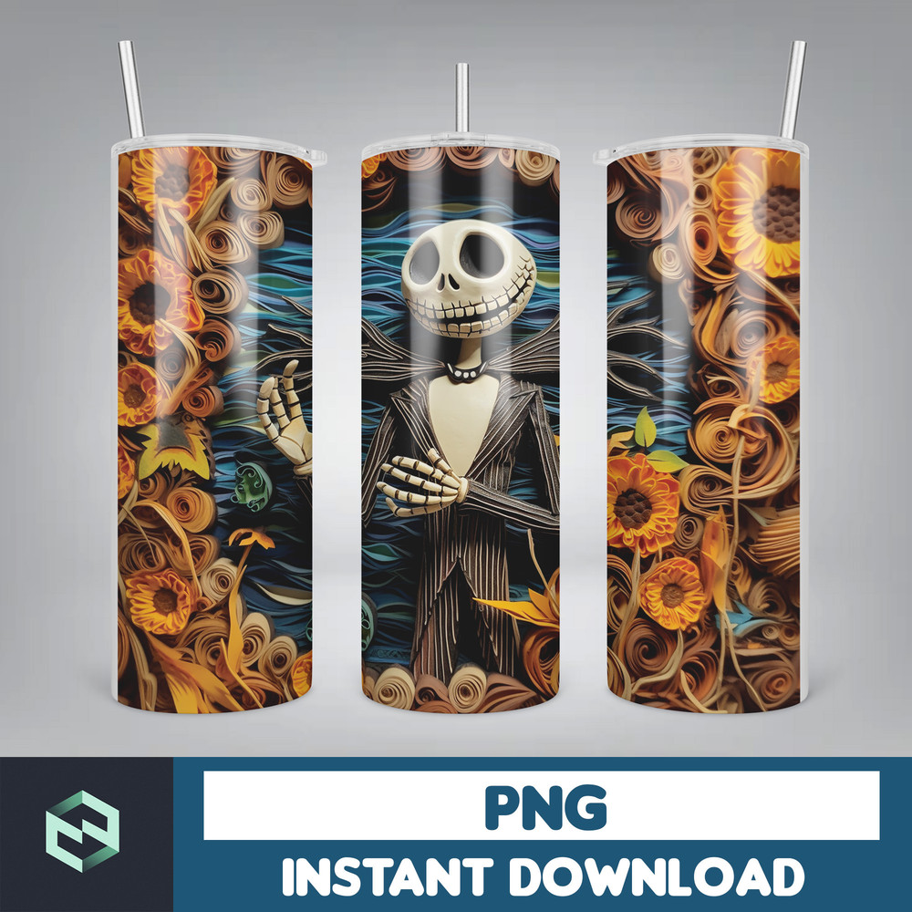 Jack skelington - 3D Halloween Movie Tumbler Sublimation Design, Horror Skeleton Character 20 oz Tumbler Design Template PNG, Instant Download (35).jpg