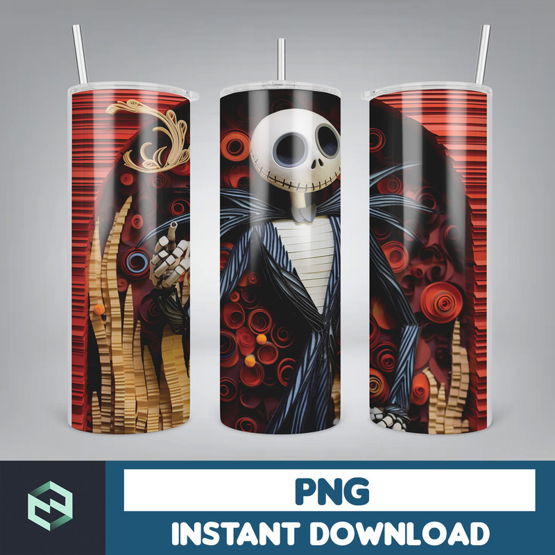 Jack skelington - 3D Halloween Movie Tumbler Sublimation Design, Horror Skeleton Character 20 oz Tumbler Design Template PNG, Instant Download (36).jpg