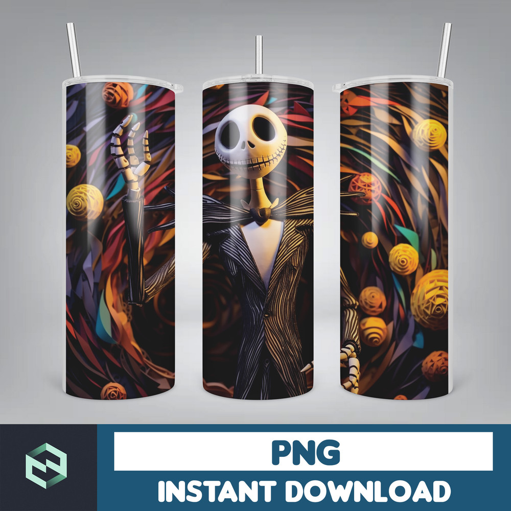 Jack skelington - 3D Halloween Movie Tumbler Sublimation Design, Horror Skeleton Character 20 oz Tumbler Design Template PNG, Instant Download (38).jpg