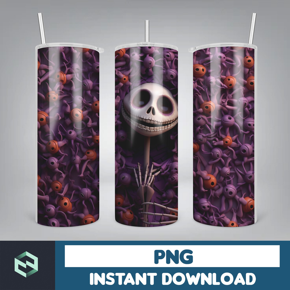 Jack skelington - 3D Halloween Movie Tumbler Sublimation Design, Horror Skeleton Character 20 oz Tumbler Design Template PNG, Instant Download (47).jpg