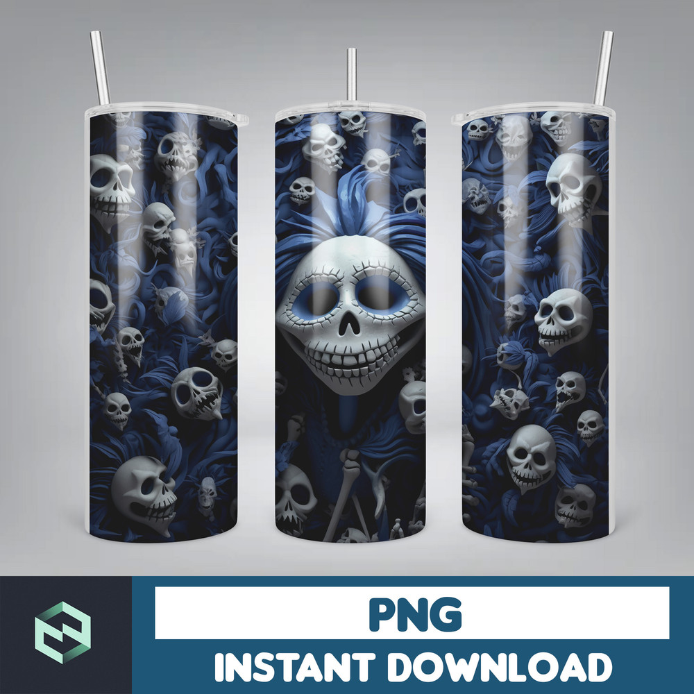 Jack skelington - 3D Halloween Movie Tumbler Sublimation Design, Horror Skeleton Character 20 oz Tumbler Design Template PNG, Instant Download (48).jpg
