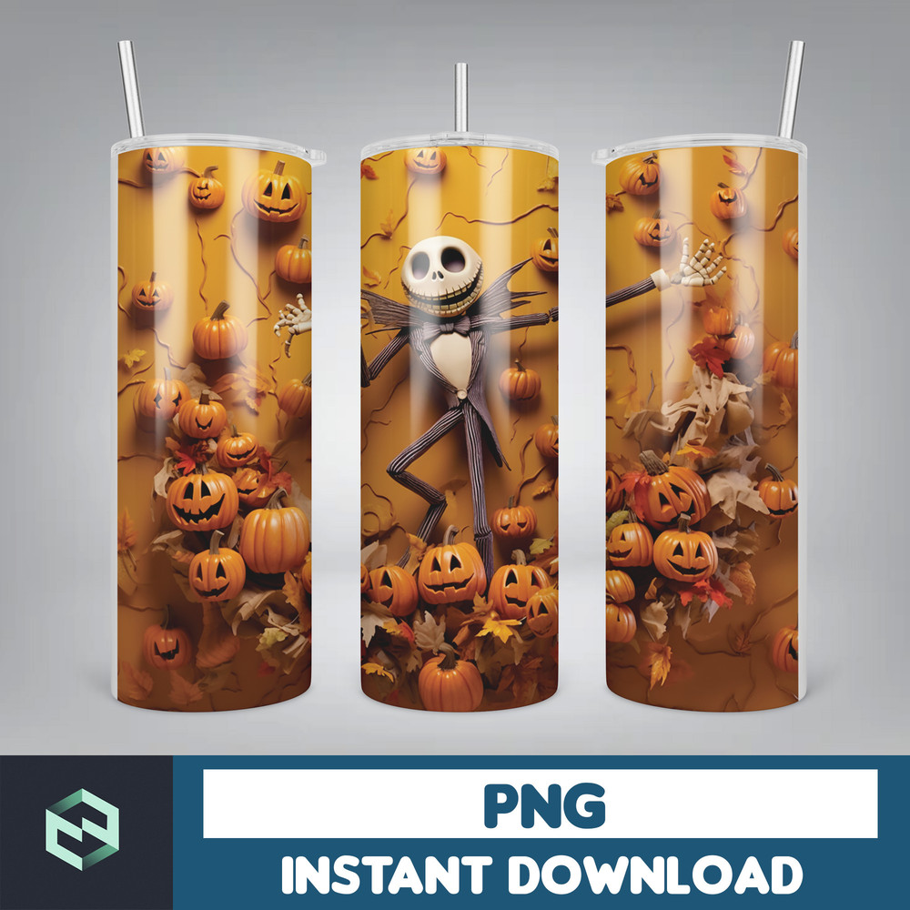 Jack skelington - 3D Halloween Movie Tumbler Sublimation Design, Horror Skeleton Character 20 oz Tumbler Design Template PNG, Instant Download (50).jpg