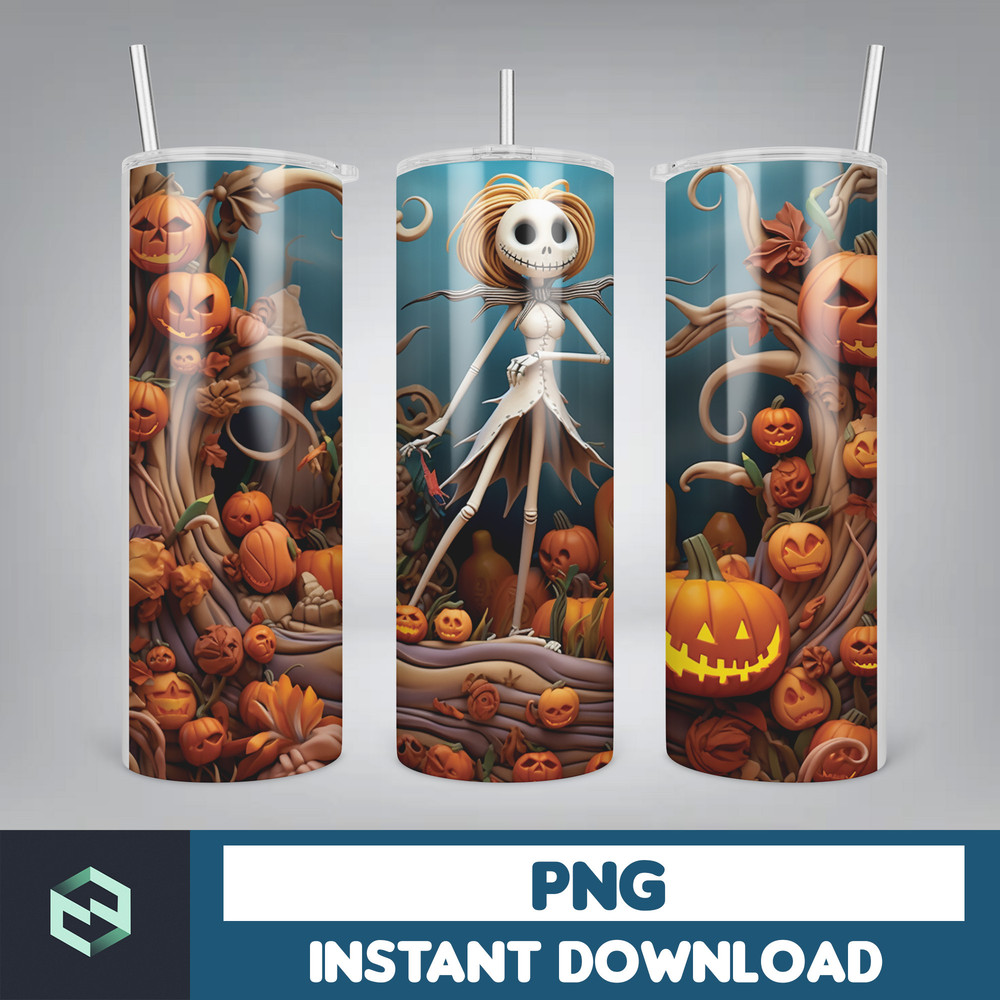 Jack skelington - 3D Halloween Movie Tumbler Sublimation Design, Horror Skeleton Character 20 oz Tumbler Design Template PNG, Instant Download (54).jpg