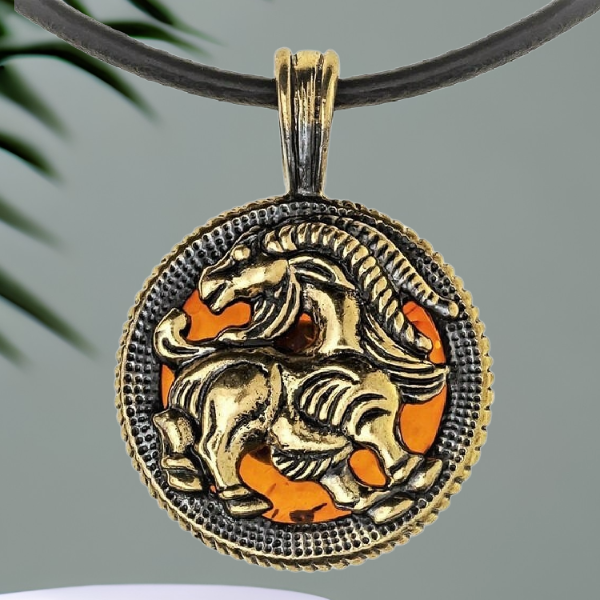 Capricorn Necklace Mens jewelry Gold Black Brass with Amber Zodiac Sign Pendant necklace for gift Women Men boyfriend unique handmade jewelry.png