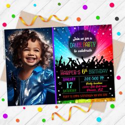 Dance Party Invitation, Disco Party Birthday Invitation, Disco Birthday Invite, Disco Ball Invitation, Neon Party Invite