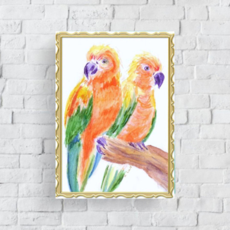 Parrots Couple ON THE BRICK BACKGROUND 1.jpg