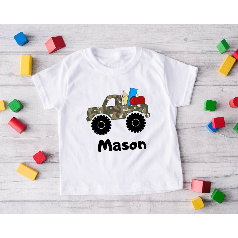 Personalized back to school Truck Shirt, First Day Of School Boys T Shirt, Boys Back to School Shirt, Kindergarten 1st Day of School Shirt - 1.jpg