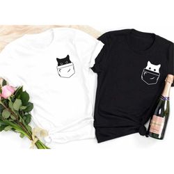 cat shirts, cat hiding in pocket shirts, cute kitty in pocket tee, kitten t-shirts, pocket cat t-shirt, gift for cats lo