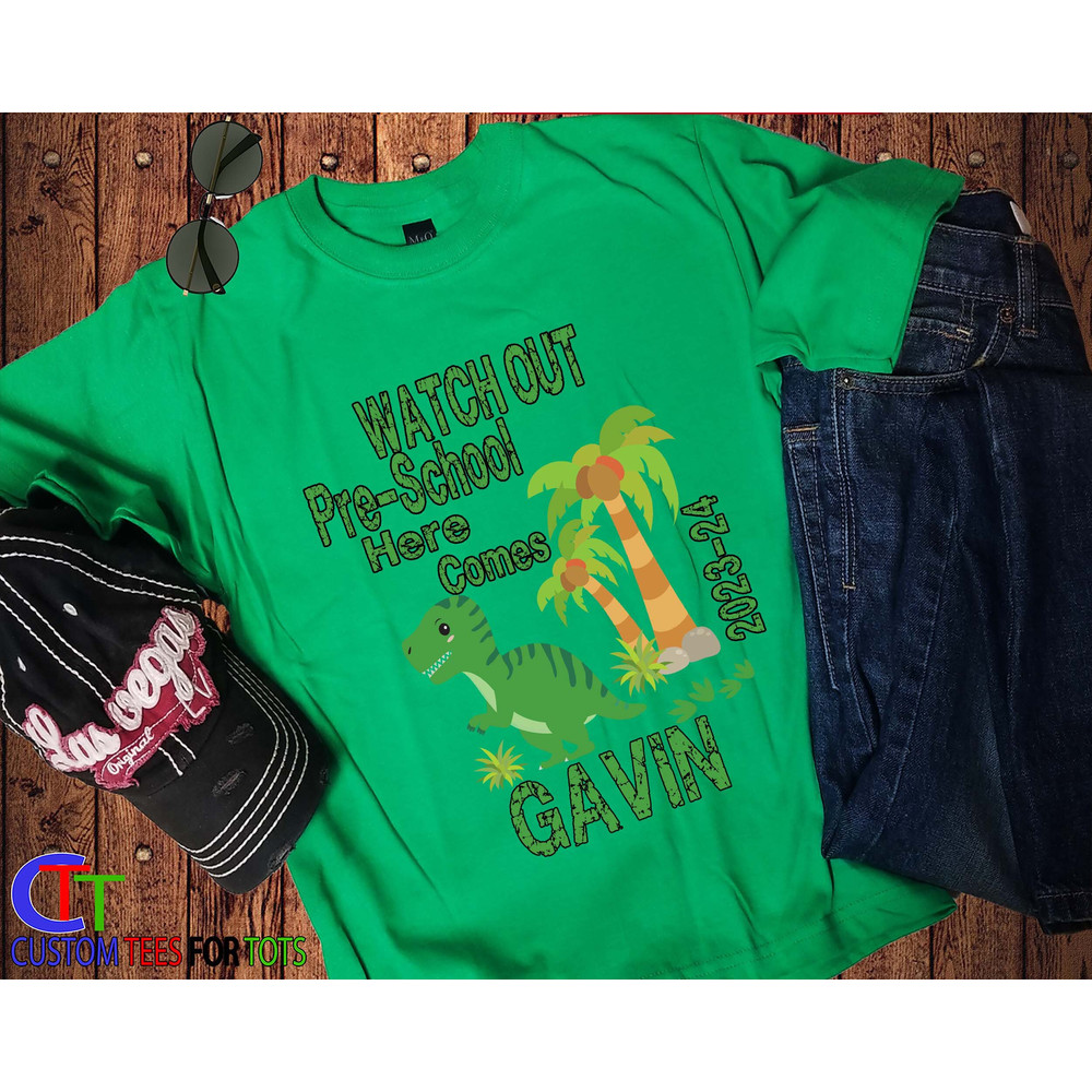 Dino Preschool shirt - 1st day of school shirt - Personalized Dinosaur Pre-school t-shirt Boys Custom Back to School shirt - 3.jpg