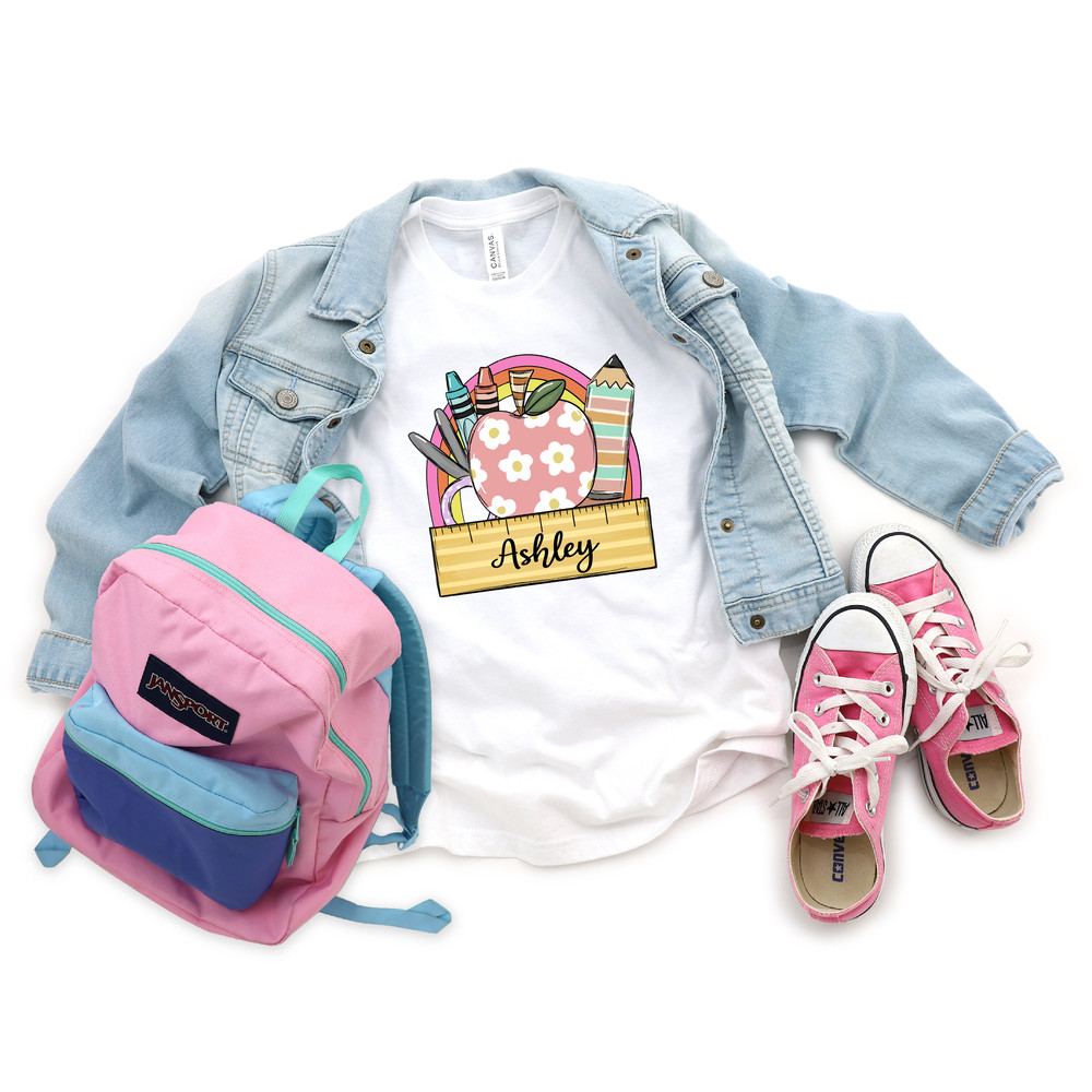 Personalized Name Girl Shirt, Personalized Retro School Shirt, Custom Girl Shirt, Toddler Name Shirt, Retro Apple, Back to School - 2.jpg